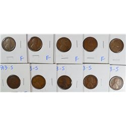 (10) 1913-S LINOLN CENTS FINE'S