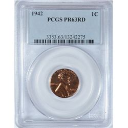 1942 PROOF LINCOLN CENT PCGS PR-63 RD