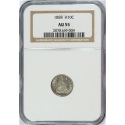 1858 SEATED HALF DIME NGC AU-55