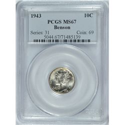 1943 MERCURY DIME PCGS MS-67 (BENSON)
