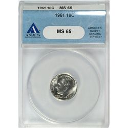 1961 ROOSEVELT DIME ANACS MS-65