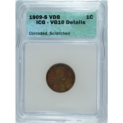1909-S VDB LINCOLN CENT ICG VG-10 DETAILS