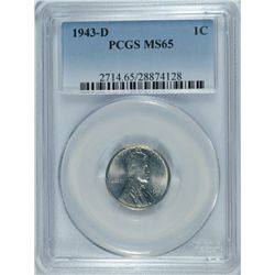 1943-D LINCOLN (STEEL) CENT PCGS MS-65