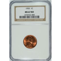 1955 LINCOLN CENT, NGC MS-67 RED RARE!