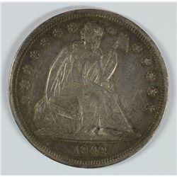 1842 SEATED DOLLAR VF-25 (NICE ORGINAL COIN)