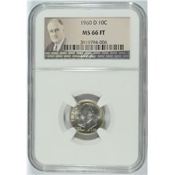 1960-D ROOSEVELT DIME, NGC MS-66 FULL TORCH! RARE!!