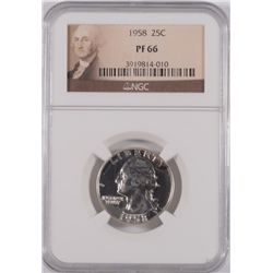 1958 WASHINGTON QUARTER, NGC PROOF-66