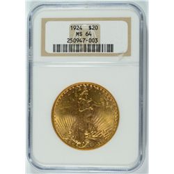 1924 $20.00 GOLD St. GAUDENS, NGC MS64