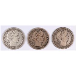 (3) 1913 BARBER QUARTERS VG/F