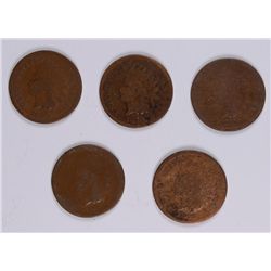 5 DIFFERENT INDIAN HEAD CENTS (65, 66, 68, 70, 73) AG-GOOD