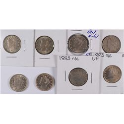LOT of 8 1883 LIBERTY NICKELS, MOSTLY HIGHER GRADES