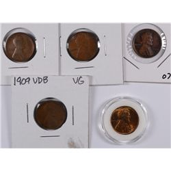 LOT of 5 - 1909 VDB LINCOLN CENTS