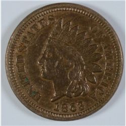 1863 INDIAN HEAD CENT, XF / AU