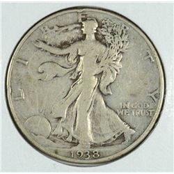 1938-D WALKING LIBERTY HALF DOLLAR F/VF DETAILS