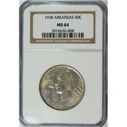 1938 ARKANSAS COMMEN HALF DOLLAR NGC MS-64