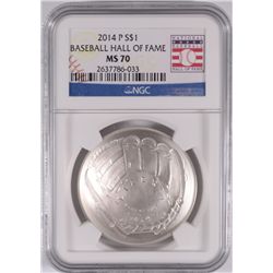 2014 BASEBALL HALL OF FAME SILVER DOLLAR, NGC MS-70!  WOW!!
