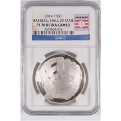 2014 BASEBALL HALL OF FAME SILVER DOLLAR, NGC PROOF-70 ULTRA CAMEO  BEAUTIFUL!