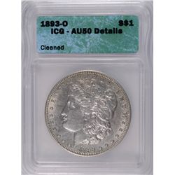 1893-O MORGAN DOLLAR ICG AU50   SOME LIGHT CLEANING