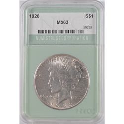 1928 PEACE DOLLAR NTC MS63 WHITE, NICE