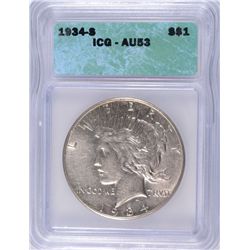 1934-S PEACE DOLLAR ICG AU 53 WHITE