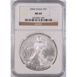 2004 AMERICAN SILVER EAGLE, NGC MS-69 NICE!