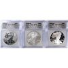 Image 1 : 2006 AMERICAN SILVER EAGLE 20th ANNIVERSARY 3 COIN SET, ALL ICG PROOF-70 DCAM