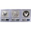 Image 2 : 2006 AMERICAN SILVER EAGLE 20th ANNIVERSARY 3 COIN SET, ALL ICG PROOF-70 DCAM