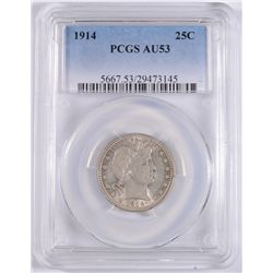 1914 BARBER QUARTER, PCGS AU-53