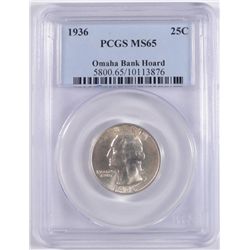1936 WASHINGTON QUARTER, PCGS MS-65  OMAHA BANK HOARD