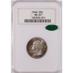 1949 WASHINGTON QUARTER, NGC MS-67!! CAC, TONED, ONLY 20 THIS GRADE WITH CAC!!!!