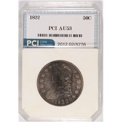 1822 BUST HALF DOLLAR, PCI AU-53  ORIGINAL, UNCLEANED!