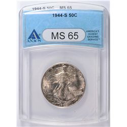 1944-S WALKING LIBERTY HALF DOLLAR, ANACS MS-65