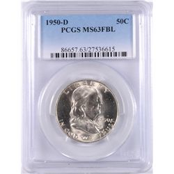 1950-D FRANKLIN HALF DOLLAR, PCGS MS-63 FBL