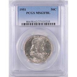 1951 FRANKLIN HALF DOLLAR, PCGS MS-62 FBL