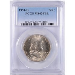 1951-D FRANKLIN HALF DOLLAR, PCGS MS-63 FBL