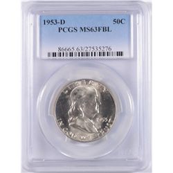 1953-D FRANKLIN HALF DOLLAR, PCGS MS-63 FBL