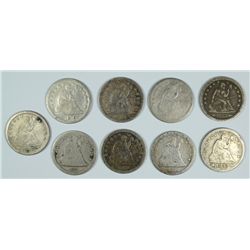 (9) GOOD SEATED LIBERTY QUARTERS