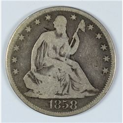 1858 SEATED HALF DOLLAR G/VG