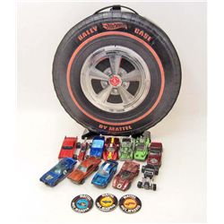 LOT OF 12 VINTAGE HOT WHEELS REDLINE CARS AND 1967 RALLY CASE