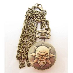 SKULL STAR FACE ORNATE POCKET NECKLACE WATCH