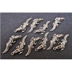 LOT OF 1O TIBETAN SILVER CROCODILE CHARM BEAD PENDANTS