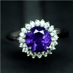 WHITE GOLD OVER STERLING SILVER AMETHYST AND TOPAZ RING