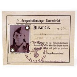 NAZI GERMAN RAVENSBRUCK ID WITH PHOTO OF FEMALE GUARD