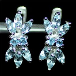 WHITE GOLD OVER STERLING SILVER BLUE TOPAZ EARRINGS