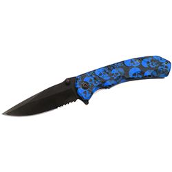 NEW BLUE SKULL CAMO SPRING ASSIST FOLDING KNIFE