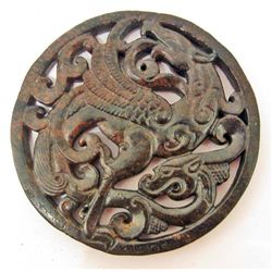 HAND CARVED JADE CHINESE AMULET - PHOENIX & DRAGON