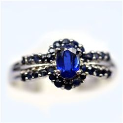 STERLING SILVER BLUE SAPPHIRE & KYANITE RING SZ 8.25