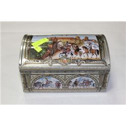 VINTAGE TREASURE CHEST TIN WITH CONTENTS
