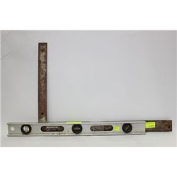 TWO WOOD WORKING SQUARES WITH LEVEL