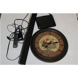 BOX WITH PORTABLE DVD, SOUNDBAR AND CLOCK